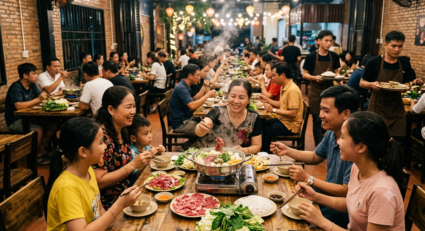Không gian và trải nghiệm ẩm thực tại quán lẩu bò Trảng Bom
